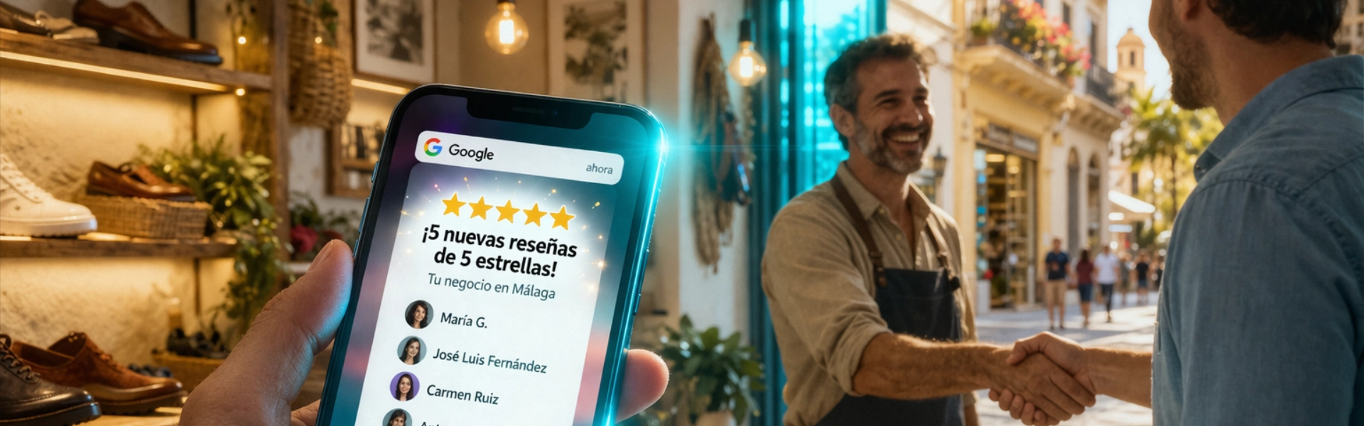 Estrellas de reseñas reales de clientes para un negocio local de Málaga en Google
