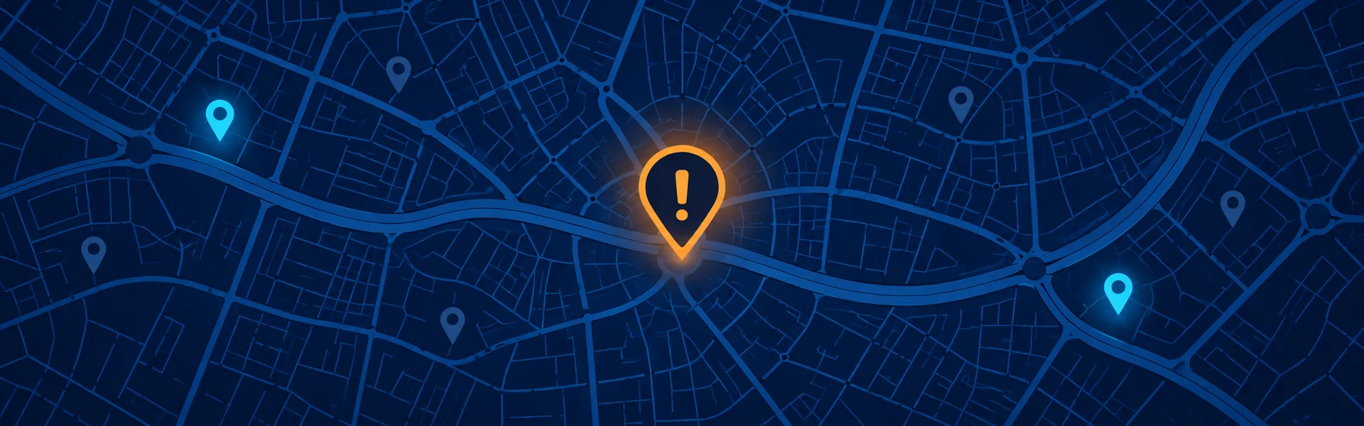 Mapa con un marcador naranja de aviso: una ficha de Google suspendida entre otros negocios